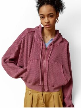 Women's BDG Cropped Waffle-Knit Zip Hoodie Size Medium